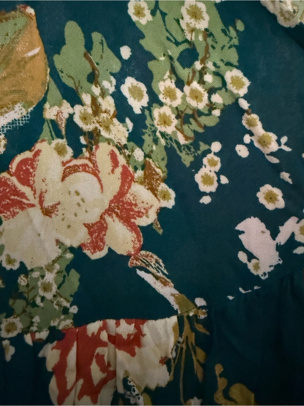 Andrée By Unit Teal Floral Boho Babydoll Tunic Dress Medium Cottagecore Feminine - Picture 6 of 6
